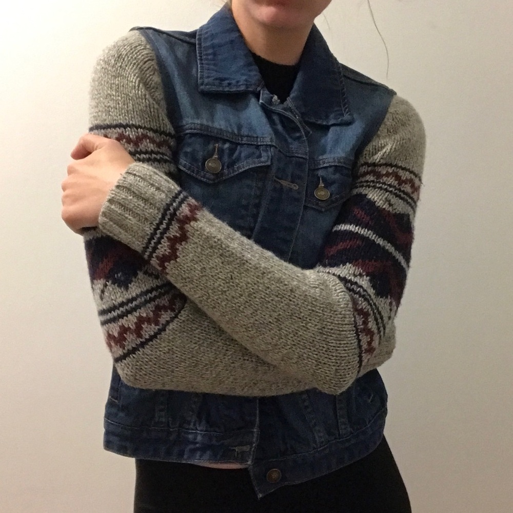 Denim Jacket with Sweater Sleeves